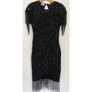 Stenay Silk Vintage Dress 10 Black Sequin Beaded 80’s Whimsigoth Black Romantic